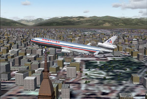 Un MD11 American Airlines a spasso per il centro di Torino! Flight Simulator rende possibile anche questo :-)
