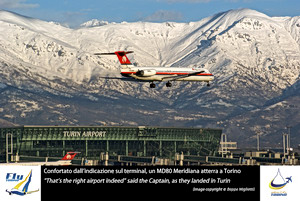 MD80 Meridiana - Foto di Beppe Miglietti tratta da uno dei pannelli della mostra di FlyTorino in aeroporto