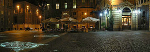 Scorcio notturno di Piazza Carignano con la famosa gelateria Pepino © Mauro Piumatti